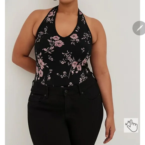 🆕️🌺 1X BLACK FLORAL HALTER TOP - FOXY FIT🌺 - Picture 6 of 6